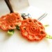 Tangerine wedding. Orange green crochet flower hair clip - pair. Spring boho chic fashion accessories.