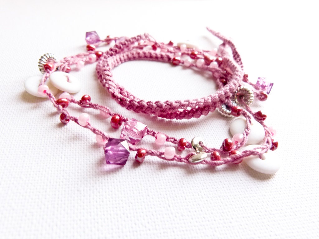 Pink pastel skinny headband bead crochet rope. Spring summer fashion rustic chic avidteam