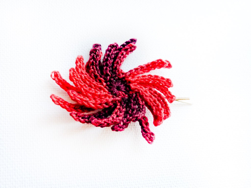 Carmen. Scarlet red black  holiday hair accessories crochet floral hair clip