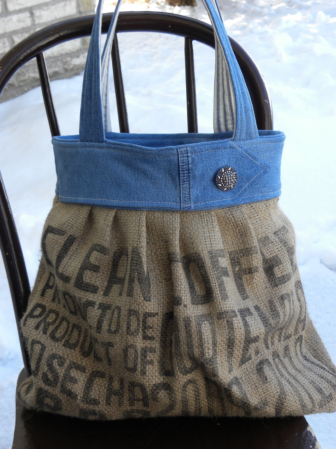 Burlap and Denim Bag/Purse/Tote