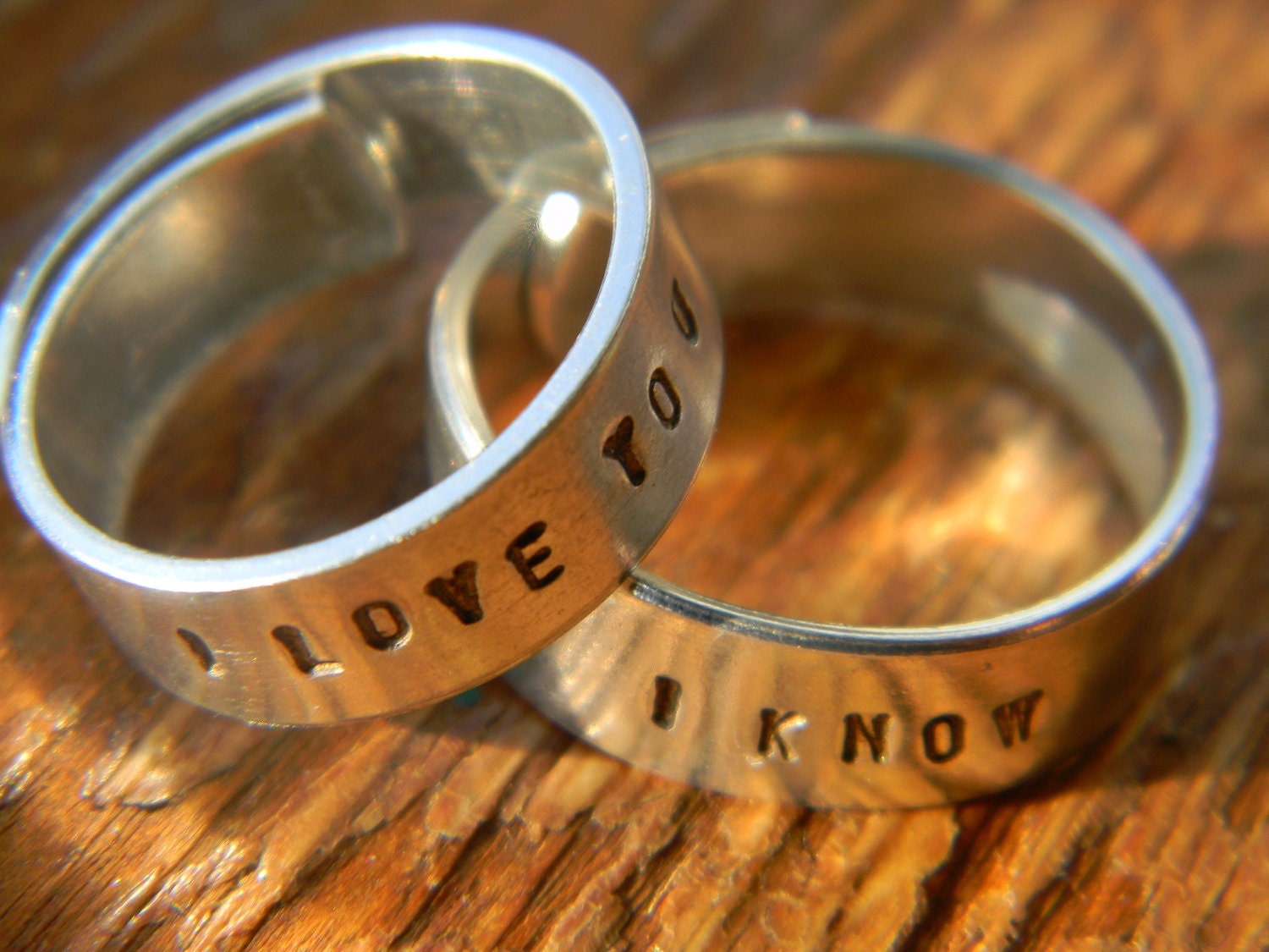 I love you, I know Han Solo and Leia quote from star wars empire strikes back, hand stamped aluminum wrap 2 rings 1/4 inch