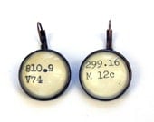 Dewey Decimal Vintage Card Catalog Brass Lever Back Earrings