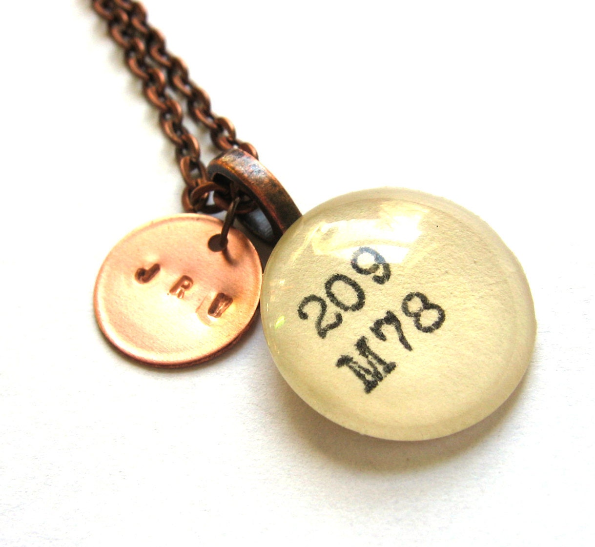 Personalized Monogram Initials Copper Dewey Decimal Vintage Card Catalog Necklace