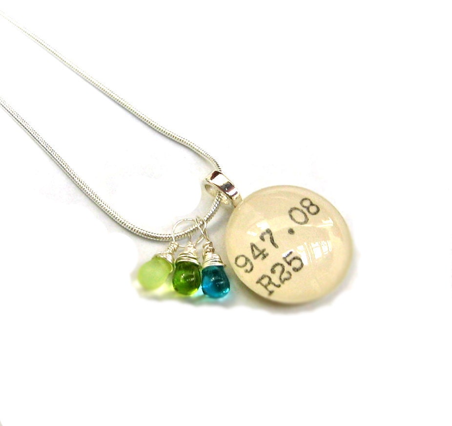 Ombre Czech Glass Blue, Green, Yellow Sea Glass Sterling Silver Dewey Decimal Librarian Necklace