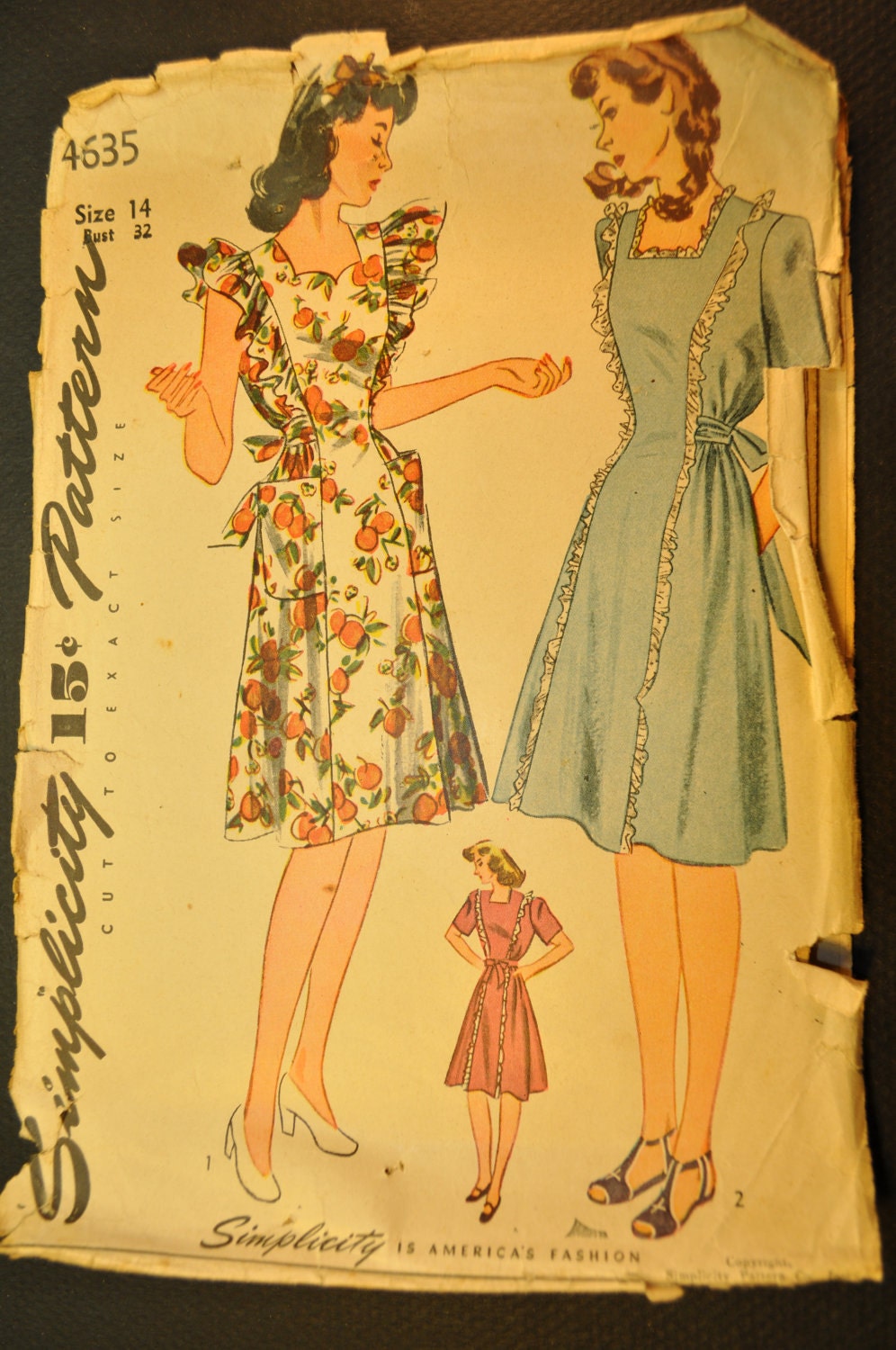 Maternity Dress or Pinafore Vintage 1940s Sewing Pattern- Simplicity 4635-Size 14 Bust 32