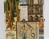Original Mixed Media 'French' Clock, Vintage Ephemera, Recycled Cigar Box, Eiffel Tower