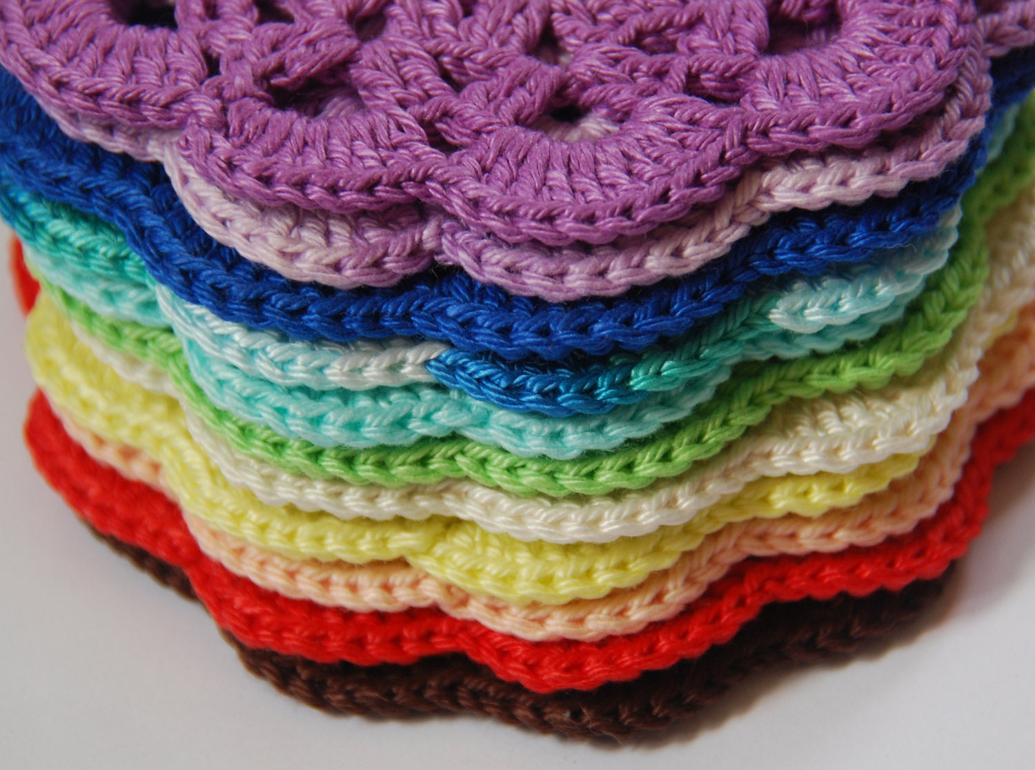 Rainbow flower crochet coasters set of 4 - You Pick Colors - Hand made - free shipping