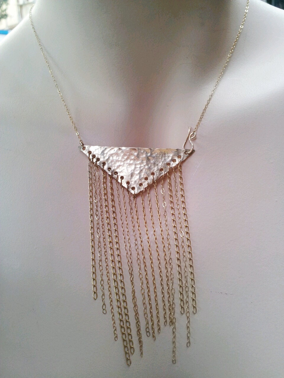 Statement necklace - Gold Triangle, geometric 14K Gold filled necklace, gold or Silver, unique gift for her, unique necklace,Metal work