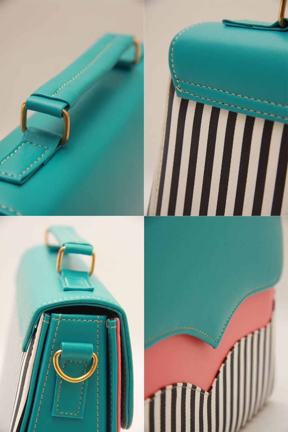 Tiffany blue,salmon pink,neon,colorblock,messenger bag,color block,white stripes,stripes fabric,black and white,summer time,messenger bag