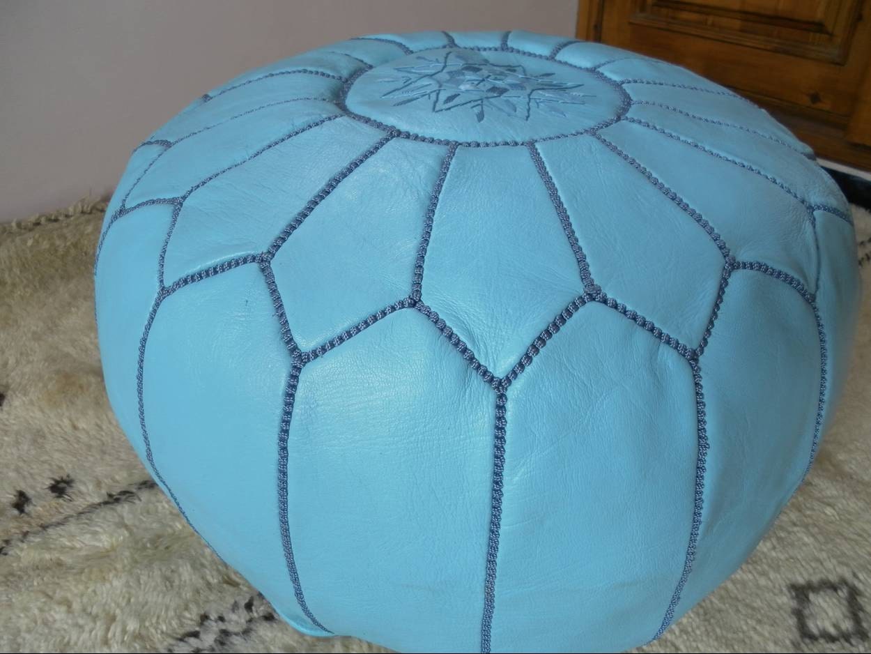 Leather FLOOR PILLOW (pouf) :hand stitched / embroidered  bs