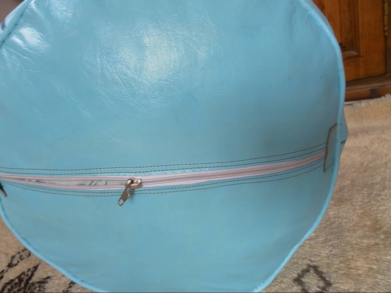 Leather FLOOR PILLOW (pouf) :hand stitched / embroidered  bs