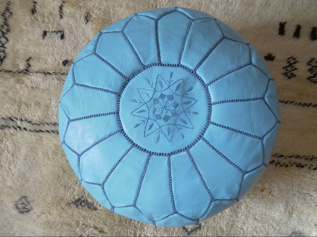 Leather FLOOR PILLOW (pouf) :hand stitched / embroidered  bs