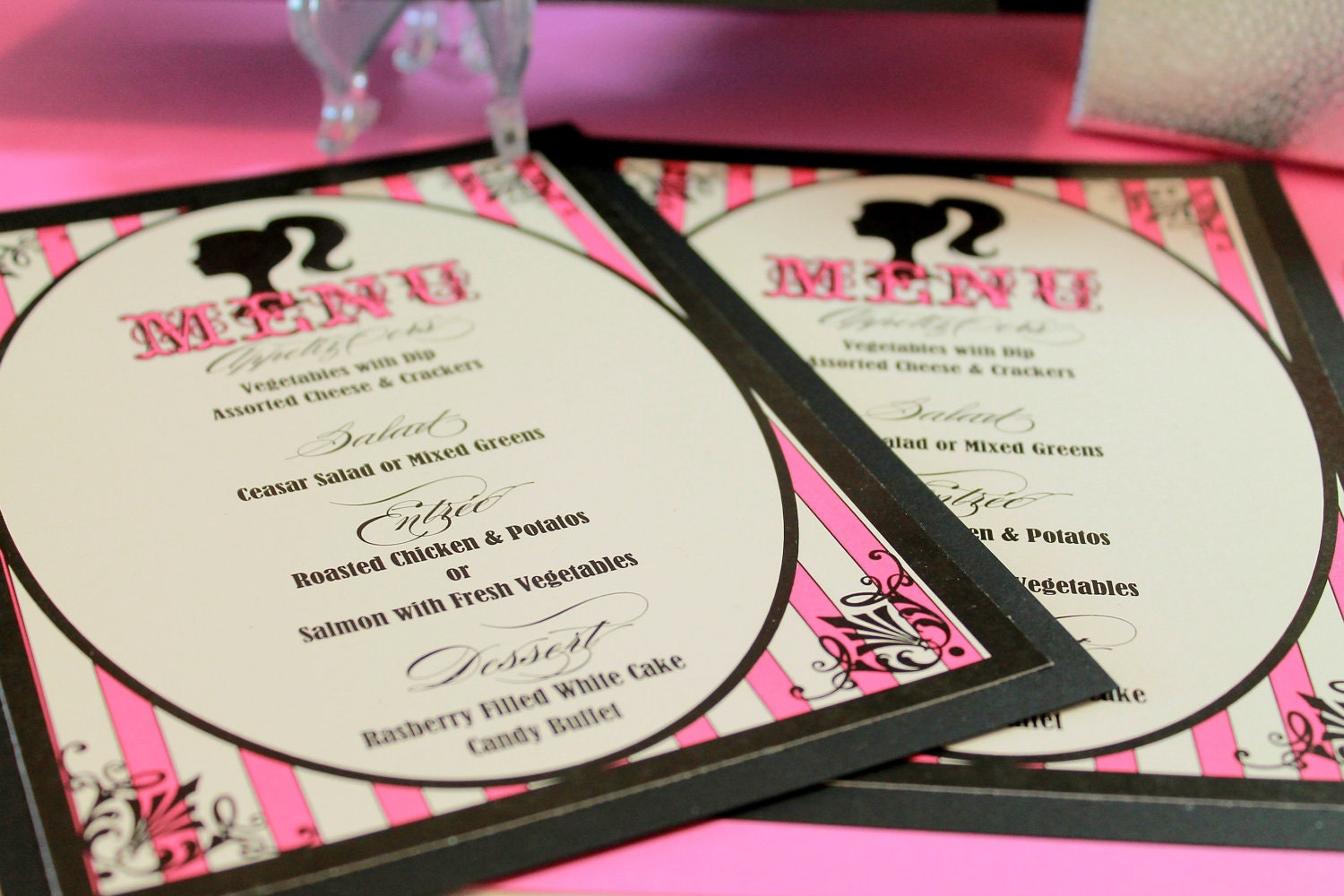 Jessica Collection - 50 Hot Pink Black White Retro Wedding, Birthday Party, Sweet 16, Bachelorette, Bridal shower Menu Il_170x135