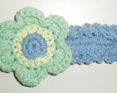 Baby headband,  little girl's blue and green headband with flower