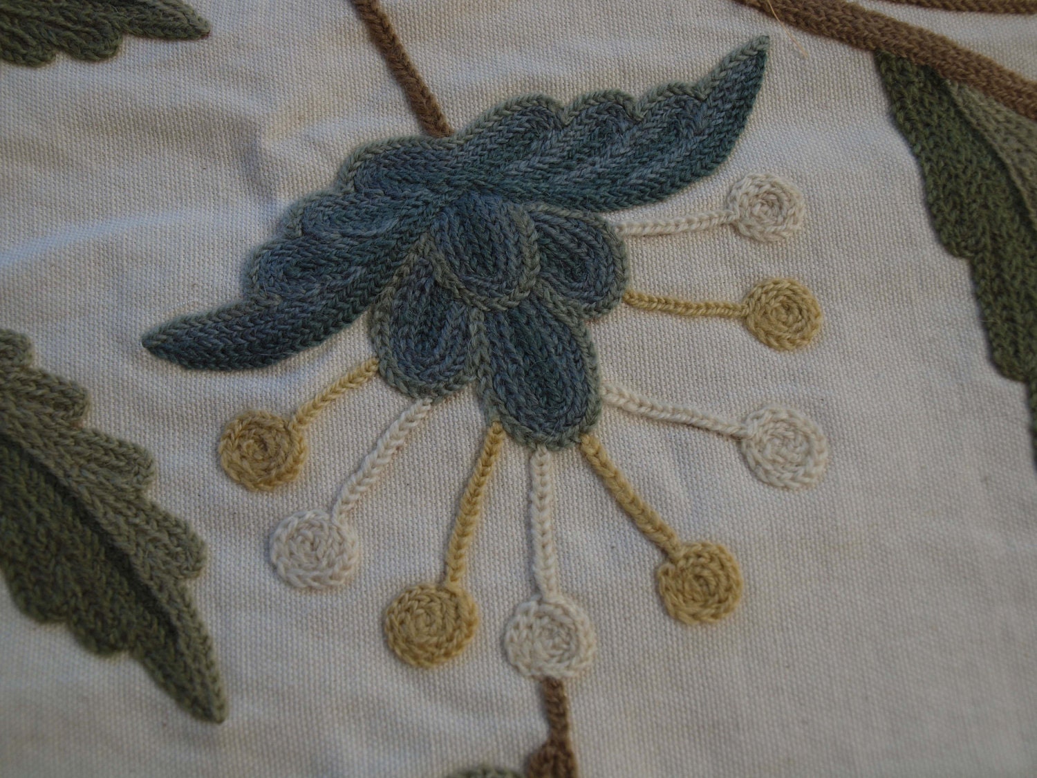 Large Floral Wool Embroidered Cotton Fabric Pattern- Listing for a Panel 2 yards 15" long & 26" wide