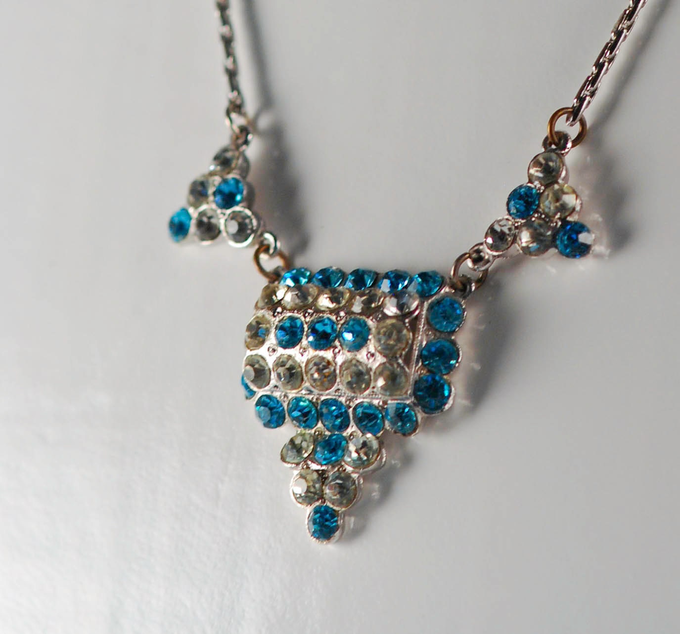Art Deco Aqua Rhinestone Necklace