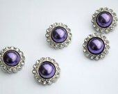 Set of FIVE - Acrylic Pearl & Rhinestone Buttons - Purple - Acrylic Buttons - 23mm