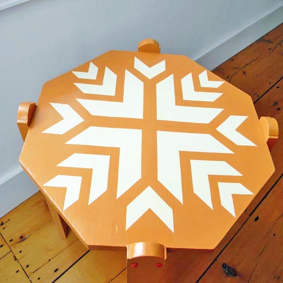 Bright Scandinavian style vintage inspired hand painted furniture reclaimed solid wood side table Upcycled
