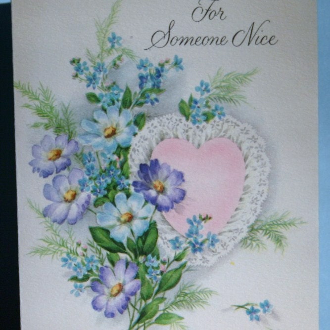 Valentines Day Card Vintage Pink Heart Flowers