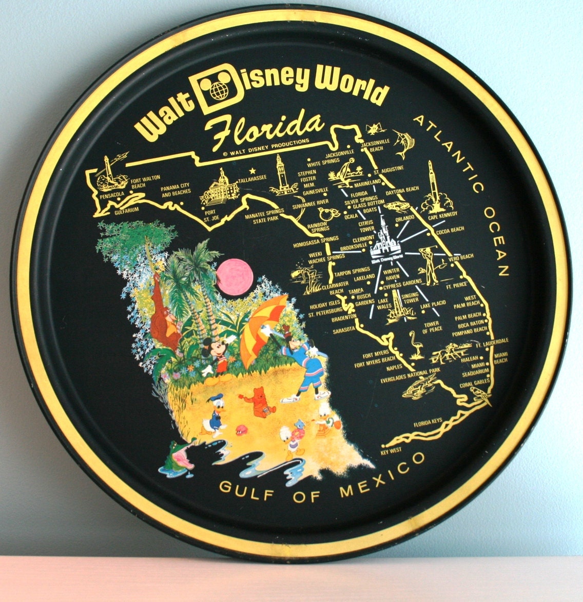 Vintage Metal Souvenir Tray Walt Disney World Florida