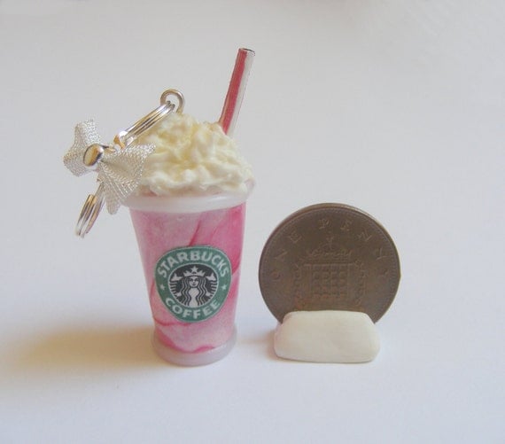 Scented or Unscented Starbucks inspired Strawberry Frappuccino Miniature Food Necklace Pendant - Miniature Food Jewelry