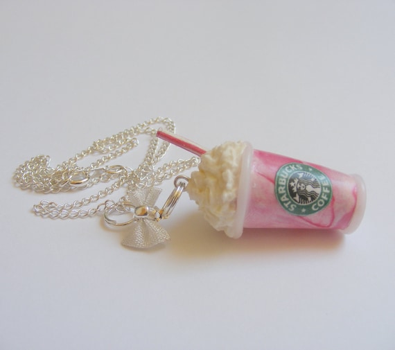 Scented or Unscented Starbucks inspired Strawberry Frappuccino Miniature Food Necklace Pendant - Miniature Food Jewelry