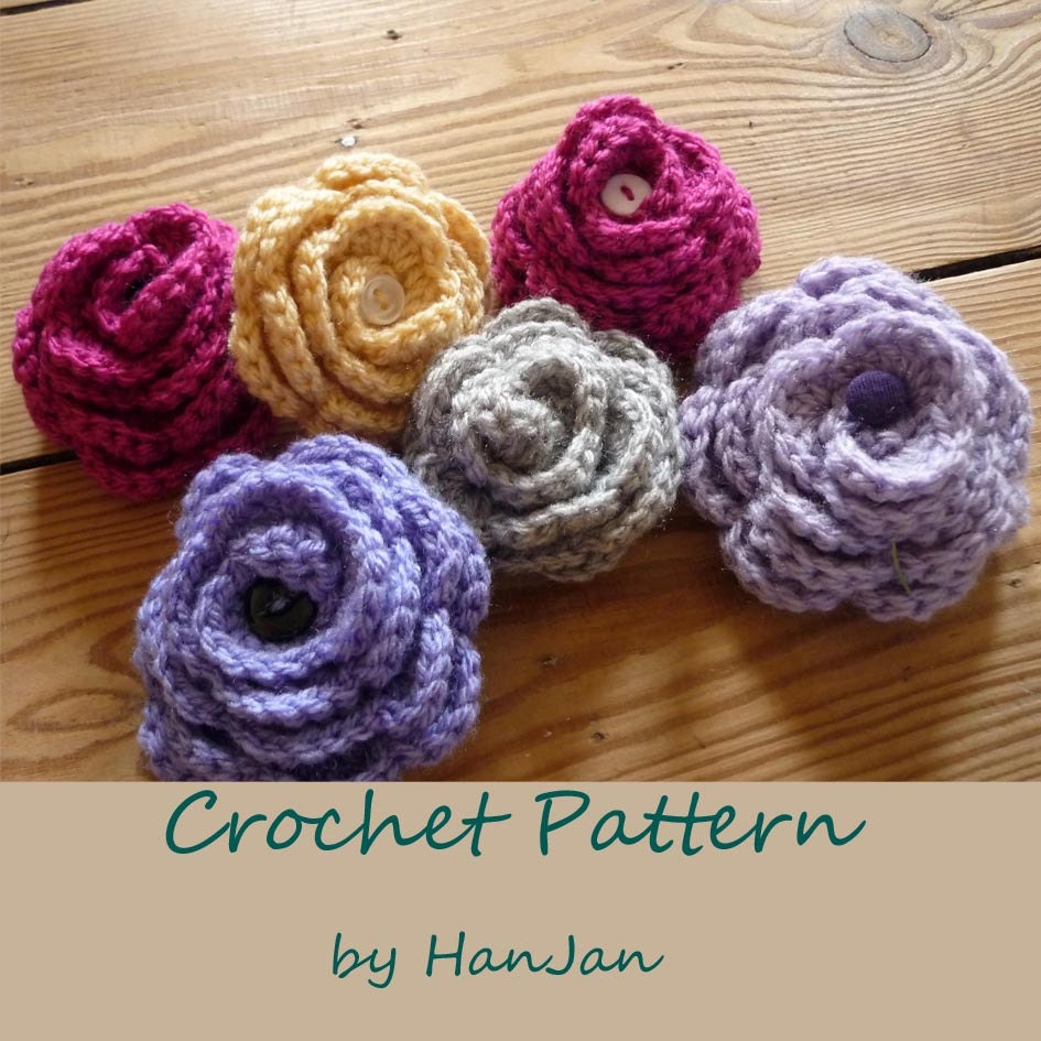 Instant Download PDF Crochet Pattern: Pretty Flower Pin Brooch/Corsage, quick and easy UK instructions with HanJan crochet tutorial