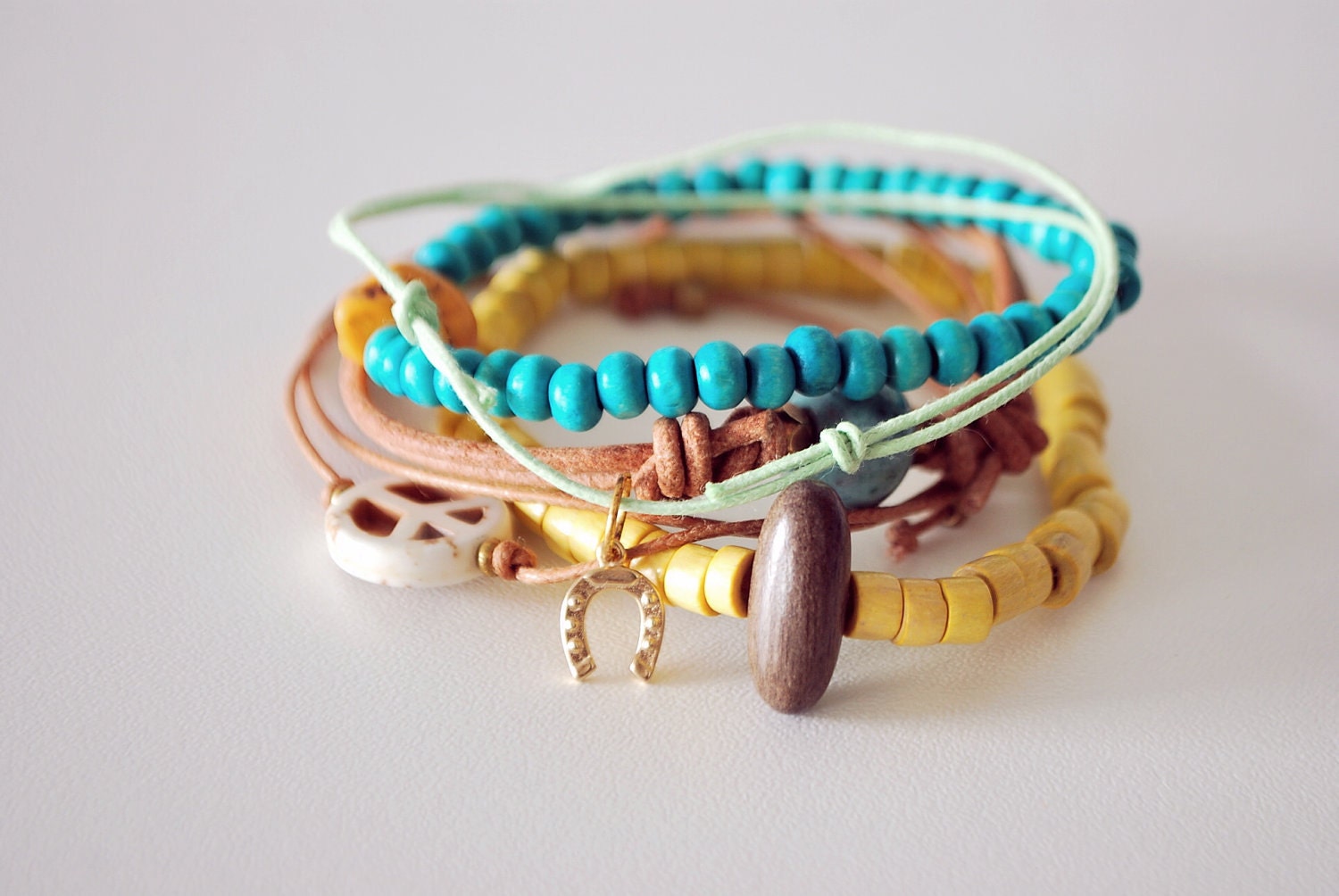 Stacked Bracelets set of five - friendship bracelets - beaded bracelets - black orchid