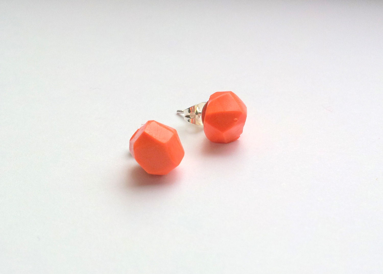 Bright Orange Geometric Post Earrings