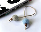 BLUE GREY Needle Wool Felt Pom Pom Billy Ball Bookmark with Suede - Love Gift Mother Father Children