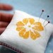 Primrose pincushion - hand printed flower, yellow, spring