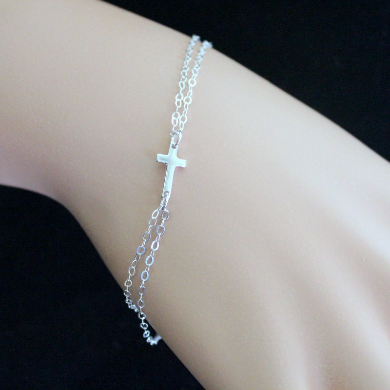 STERLING SILVER Sideways Cross Bracelet.