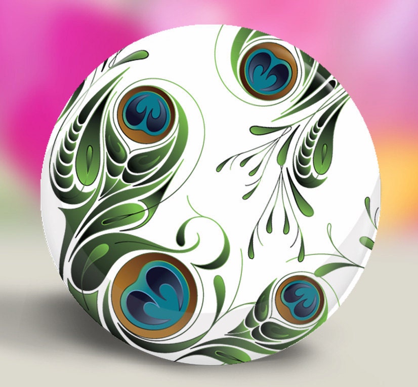 Bridesmaids Gift Pocket Mirror or Magnet - Stylized Peacock