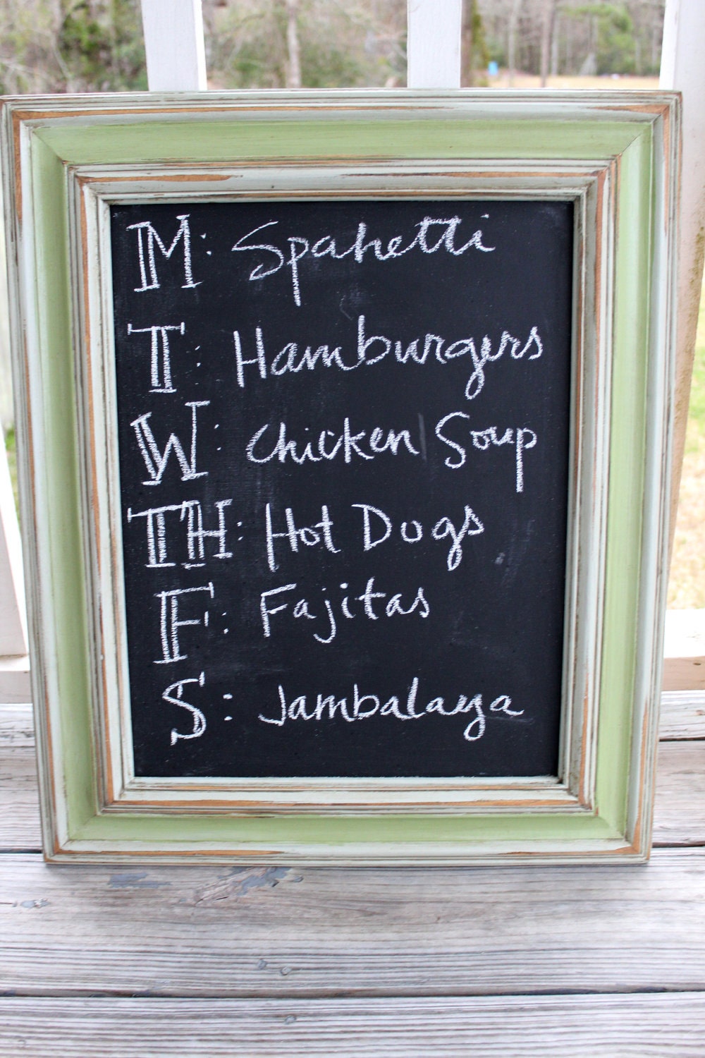 Distressed Framed Chalkboard in green and by aliciaslittlehouse