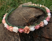 Titania - pink, white, mocha floral headband hairband hairpiece boho chic weddings bridal