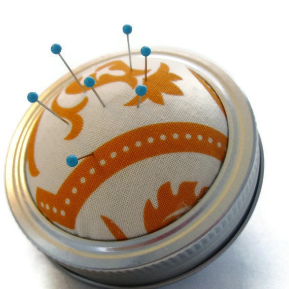 Pin Cushion Lid - "Inspire" - Orange and Blue