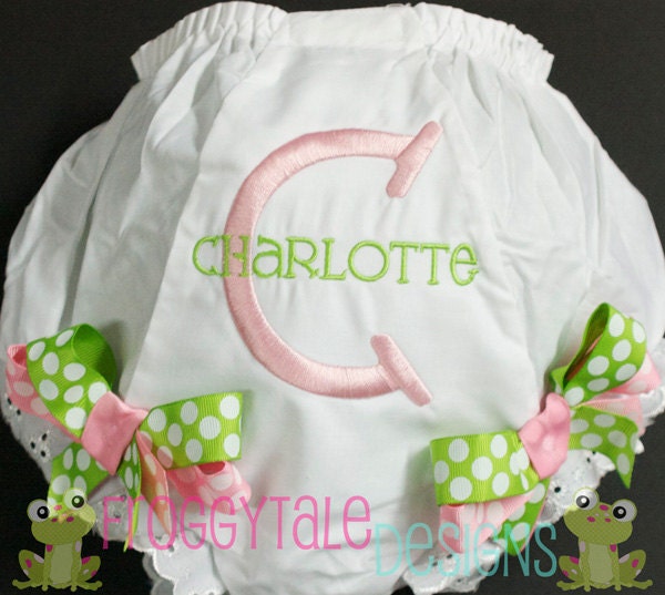 Monogrammed Diaper Cover Tutu Bloomer with Your Choice of Ribbon Double Bows for Little Baby Girls - PERSONALIZED Custom