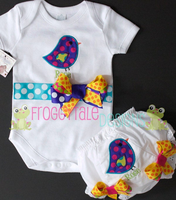 Bird Bodysuit Onesie and Diaper Cover Tutu Bloomer Full Set Outfits for Little Baby Girls - PERSONALIZED Custom