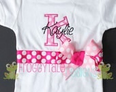 Monogrammed Polka Dot Initial Bodysuit Onesie or Toddler Shirt in All Pinks Outfits for Little Baby Girls - PERSONALIZED Custom