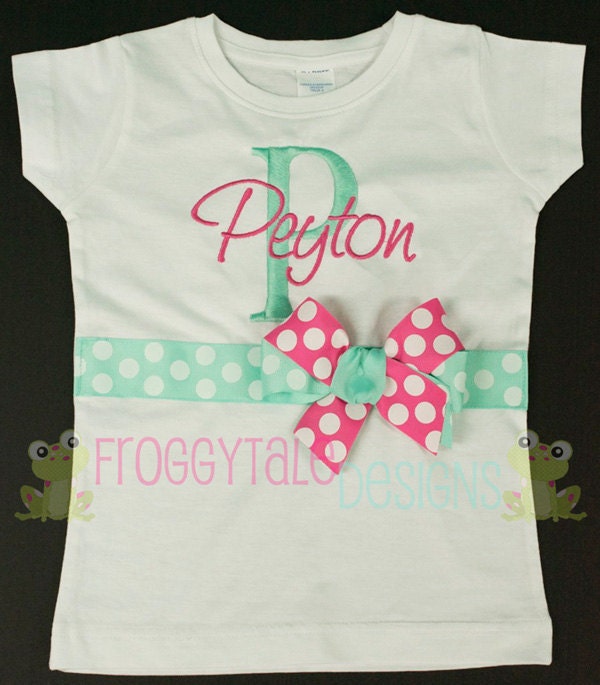Name Bodysuit Onesie or Toddler Shirt in Aqua and Hot Pink Outfit for Little Baby Girls - PERSONALIZED Custom