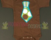 BOYS Flapping Tie Chocolate Bodysuit Onesie in Stripes and Polka Dots for Little Baby Boys - READY To SHIP 12-18 Months