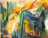 SALE - Original Painting. Colour Discord FREE SHIPPING Abstract. Acrylic Art. 14 x 18 Beautiful. Expressionism. Blue. Green.Teal.Yellow