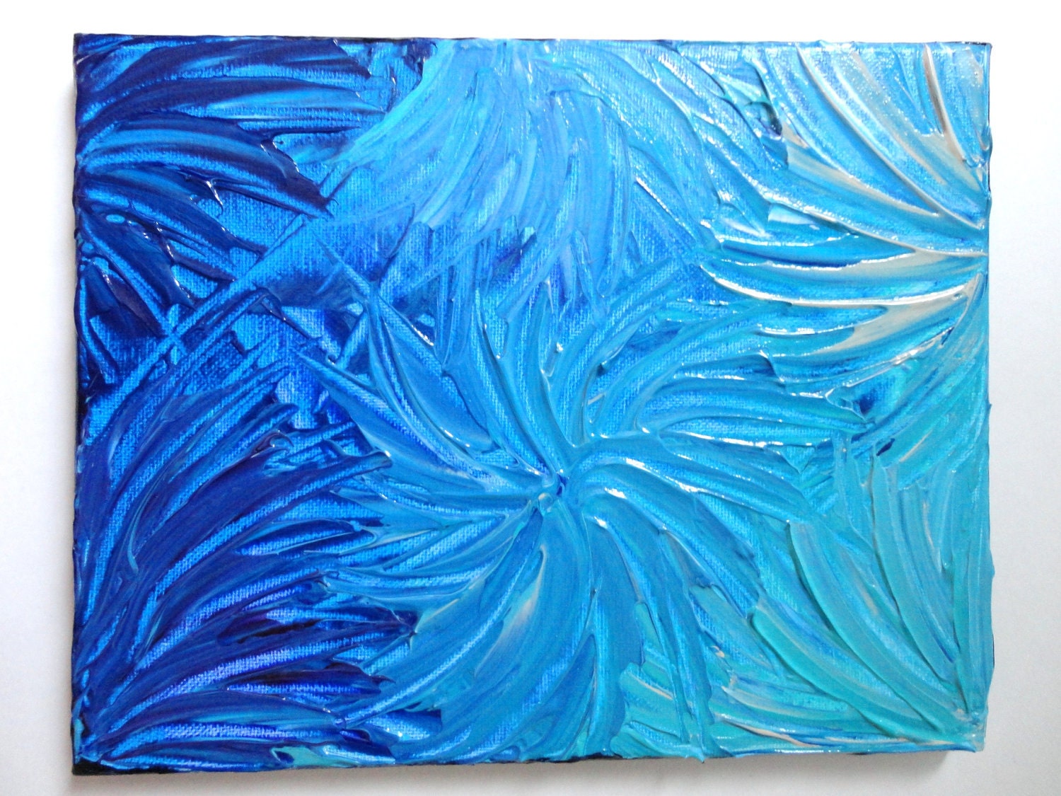 SALE - Original Modern Acrylic Painting Abstract. Blue Teal Turquoise Cream Water Flowers FREE SHIPPING 8x10 Art
