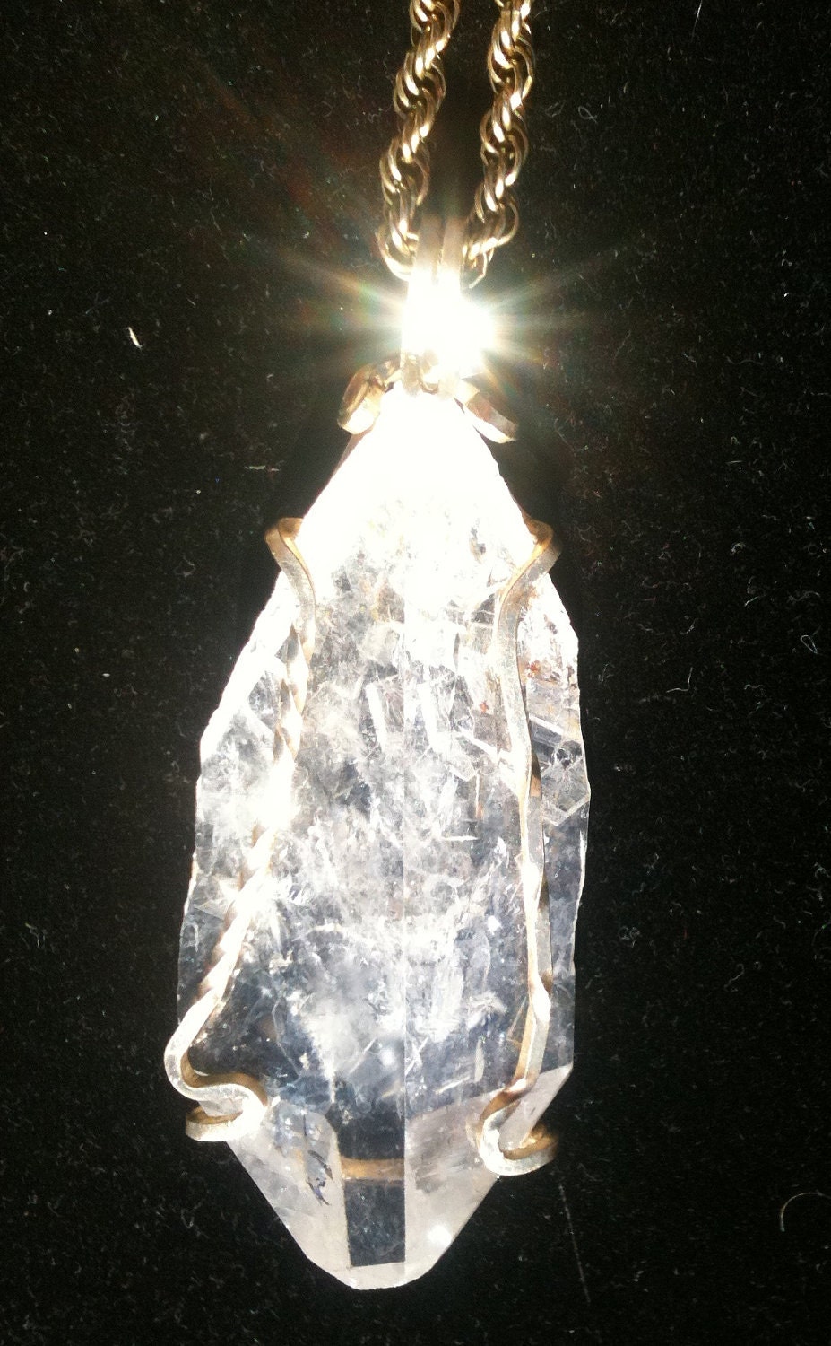 Double Terminated Elestial Tabby Quartz Crystal in 18k gold