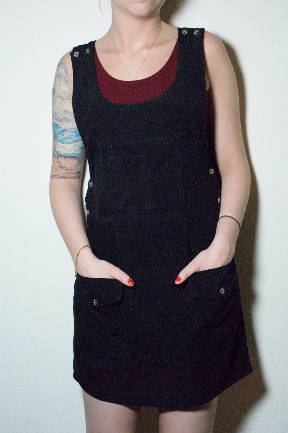 Vintage Black Clueless 90's Mini Dress Jumper with Pockets: Small