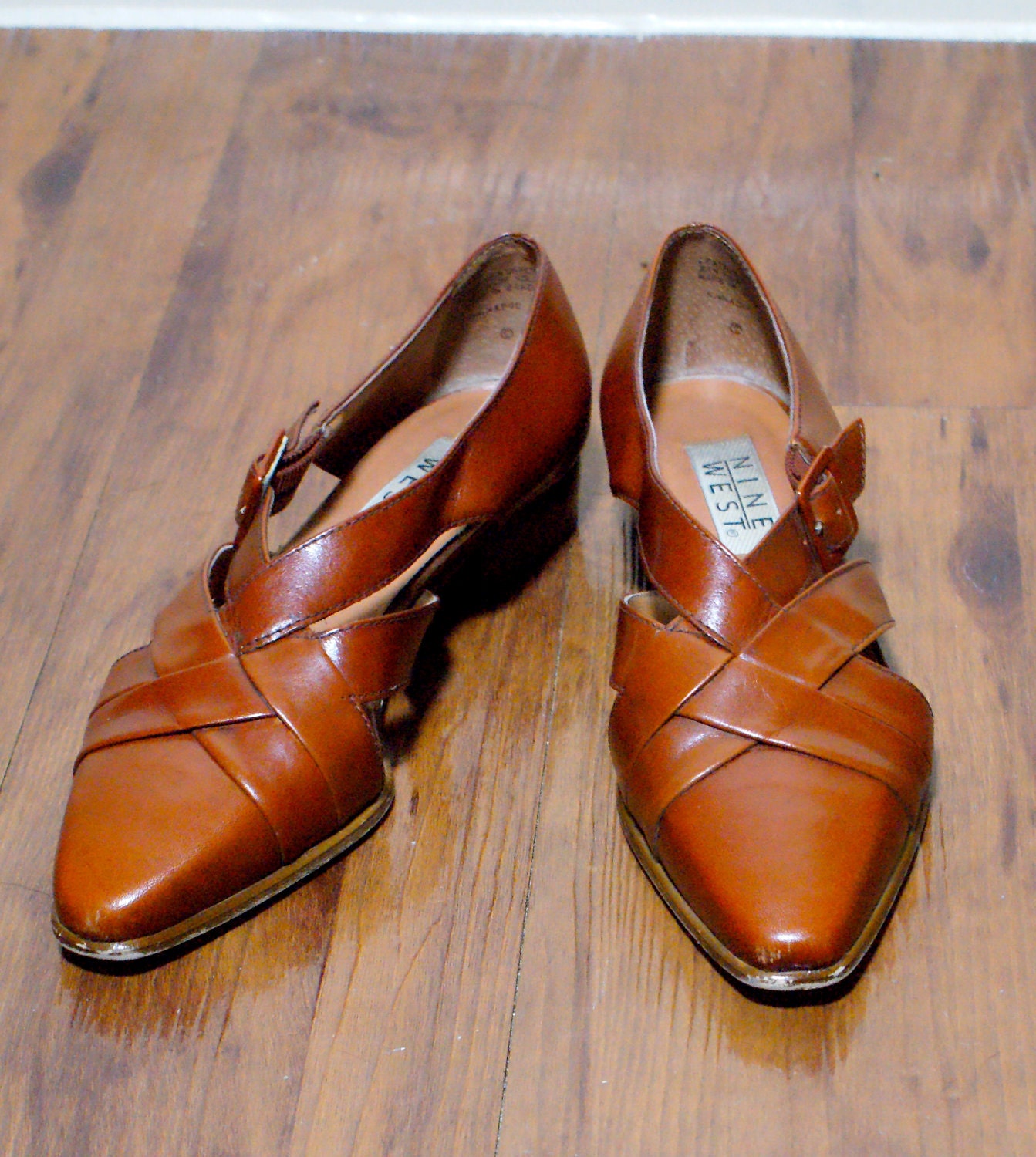 Vintage Cherry Brown Leather Woven Sandals Size 8.5