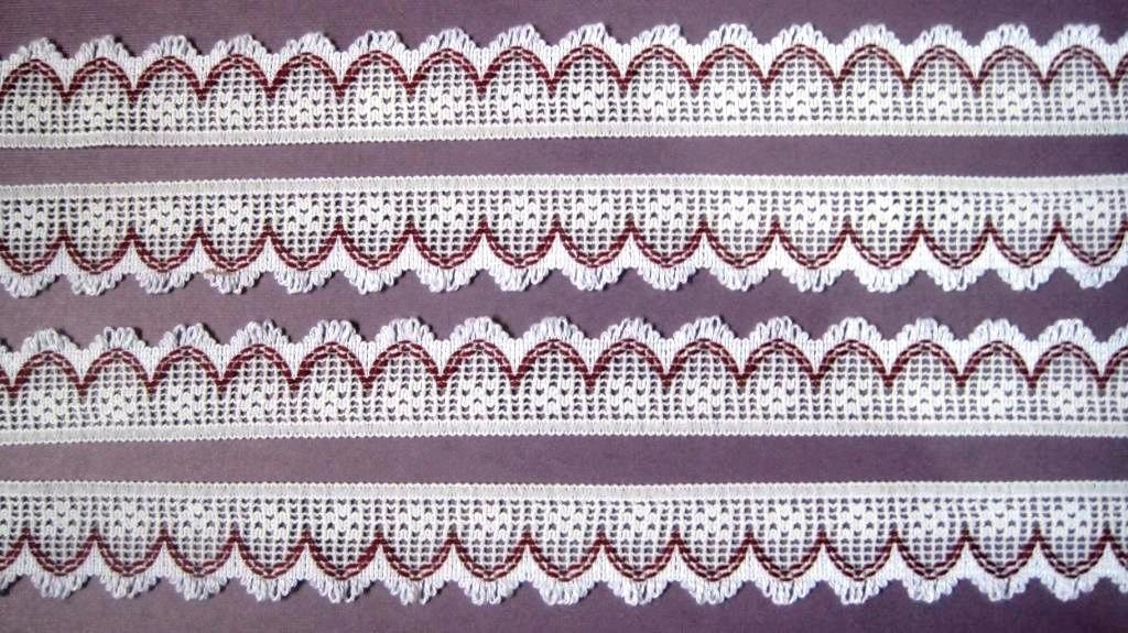 Crochet Cluny Lace Trim, White / Mauve, 1" inch wide, 1 Yard, For Home Decor, Apparel, Accessories, Victorian & Romantic Crafts