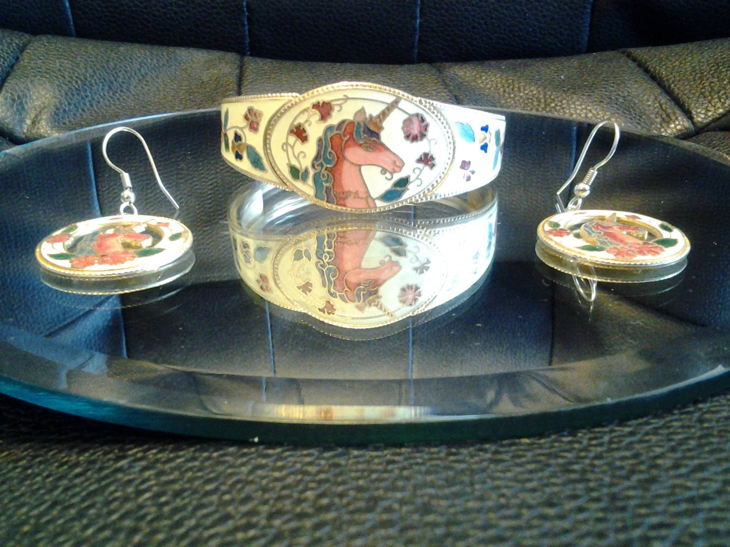 80s Unicorn Bracelet and Earring Set