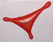 25%SALE NOW 90.00 SPLOCK Handcrafted Sculpted & Shaped Wood Clock, Red Retro Style Modern Wall Art, Contemporary Sculpture, Mid Century