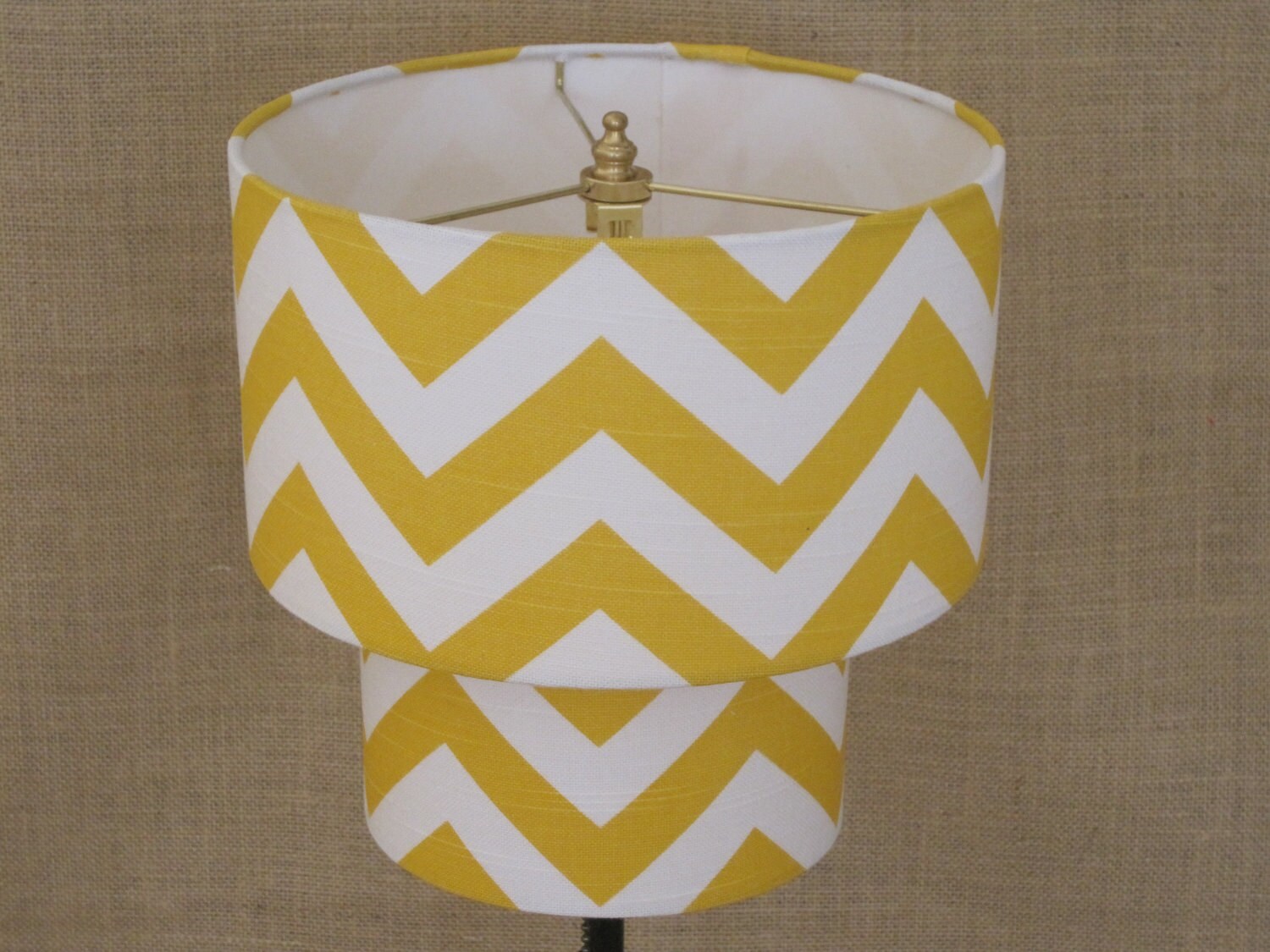 Lamp Shade Chevron Zig Zag Drum Lampshade 2 Tier in Mustard Yellow
